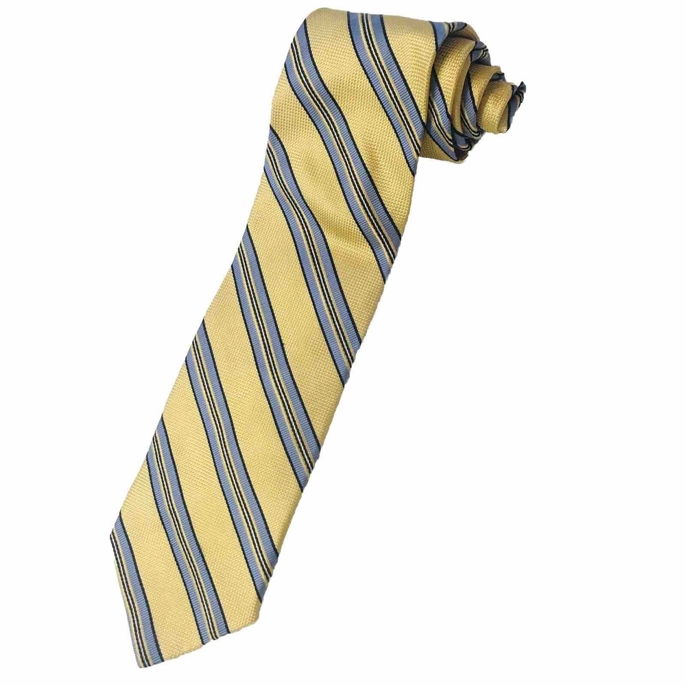 Daniel Cremieux Mens 100% Silk Necktie Yellow Repp Yellow Blue White‎ Handmade